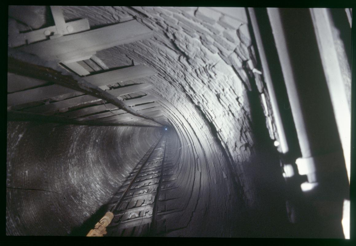 Colour film slide showing a view looking up the Hetty shaft, Tymawr Colliery.