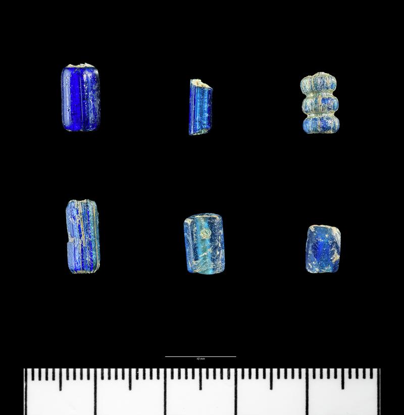 Roman blue glass beads x 6