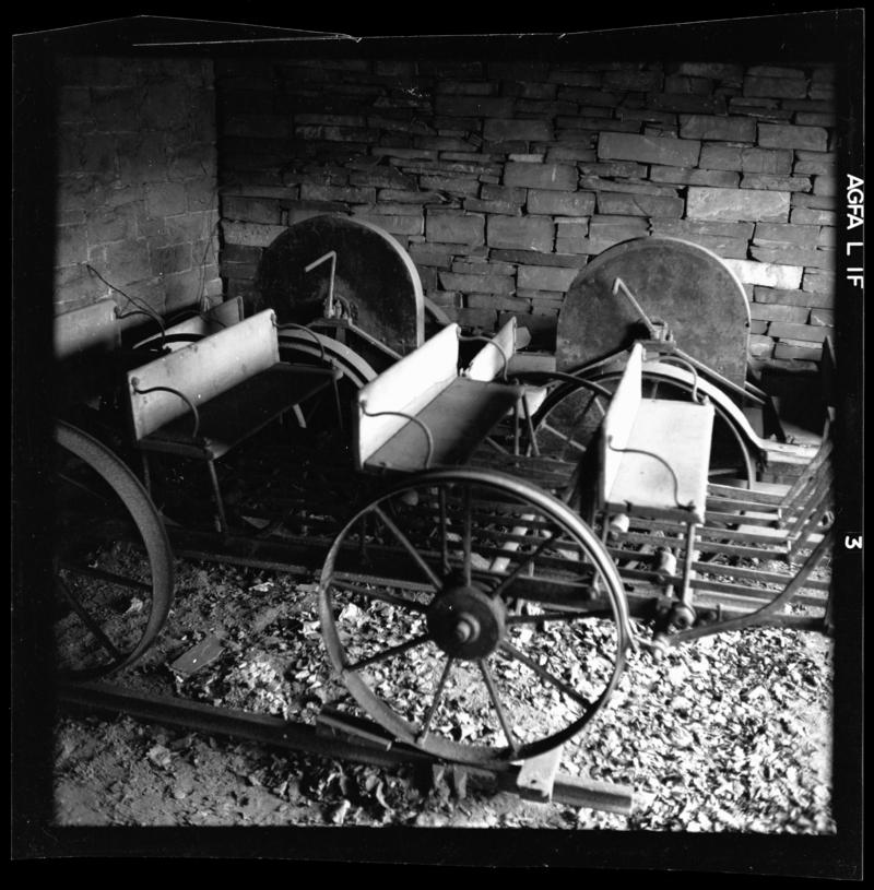 Ceir gwyllt (velocipedes) in shed at Gilfach Ddu - car cicio a car troi.
