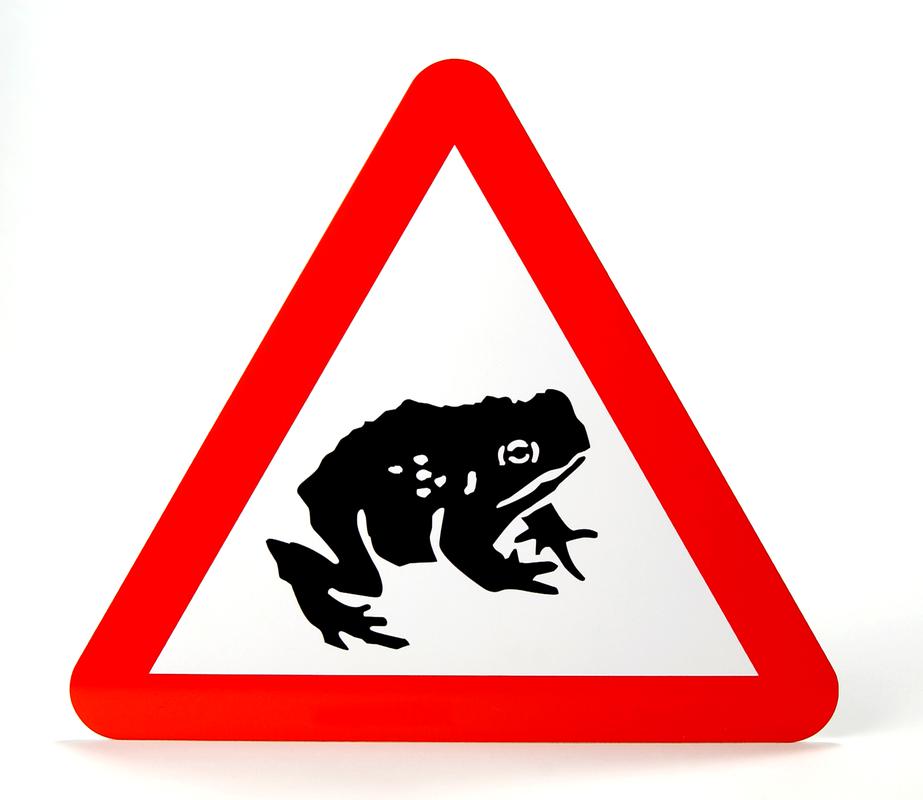 toad crossing road sign made by Griffiths Signs &amp; Equipment Company of Rogerstone