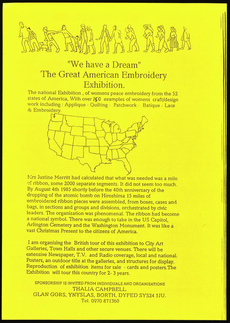 Single sided flyer &#039;We have a Dream The Great American Embroidery Exhibition&#039;.