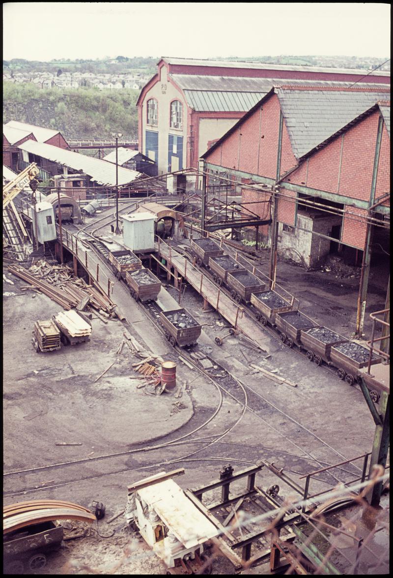 Colour film slide showing the tub circuit at Britannia Colliery, 1977.