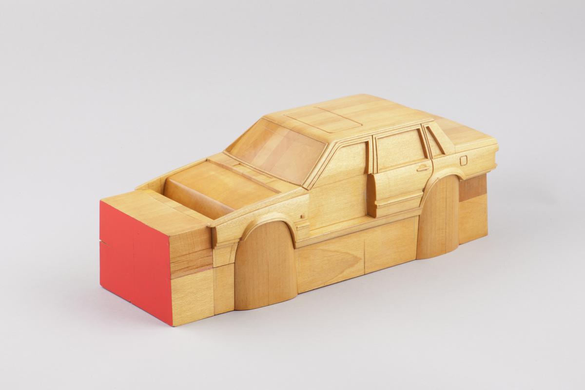 Wooden pattern for a model car. Believed to be a Volvo 760 GLE with model released in 1986.