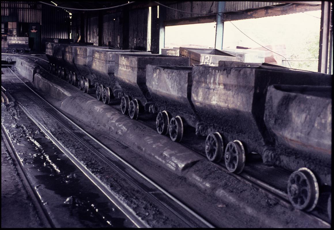 Colour film slide showing a journey of drams, Ammanford Colliery.