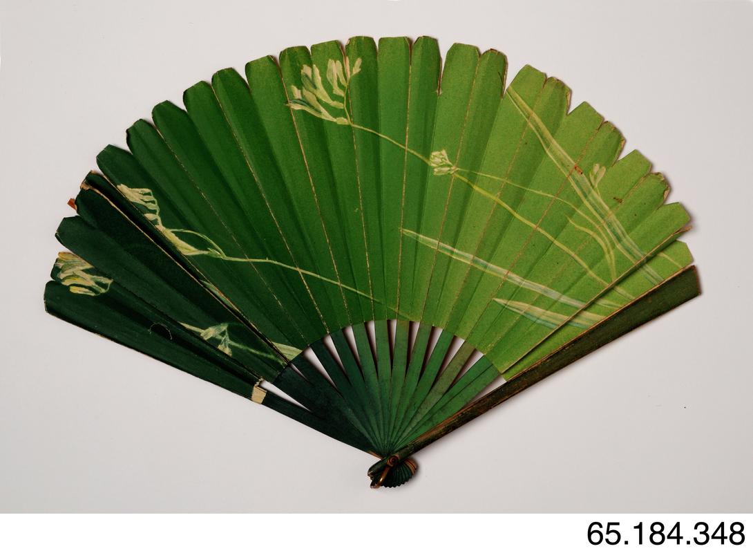 Green paper fan with wooden sticks