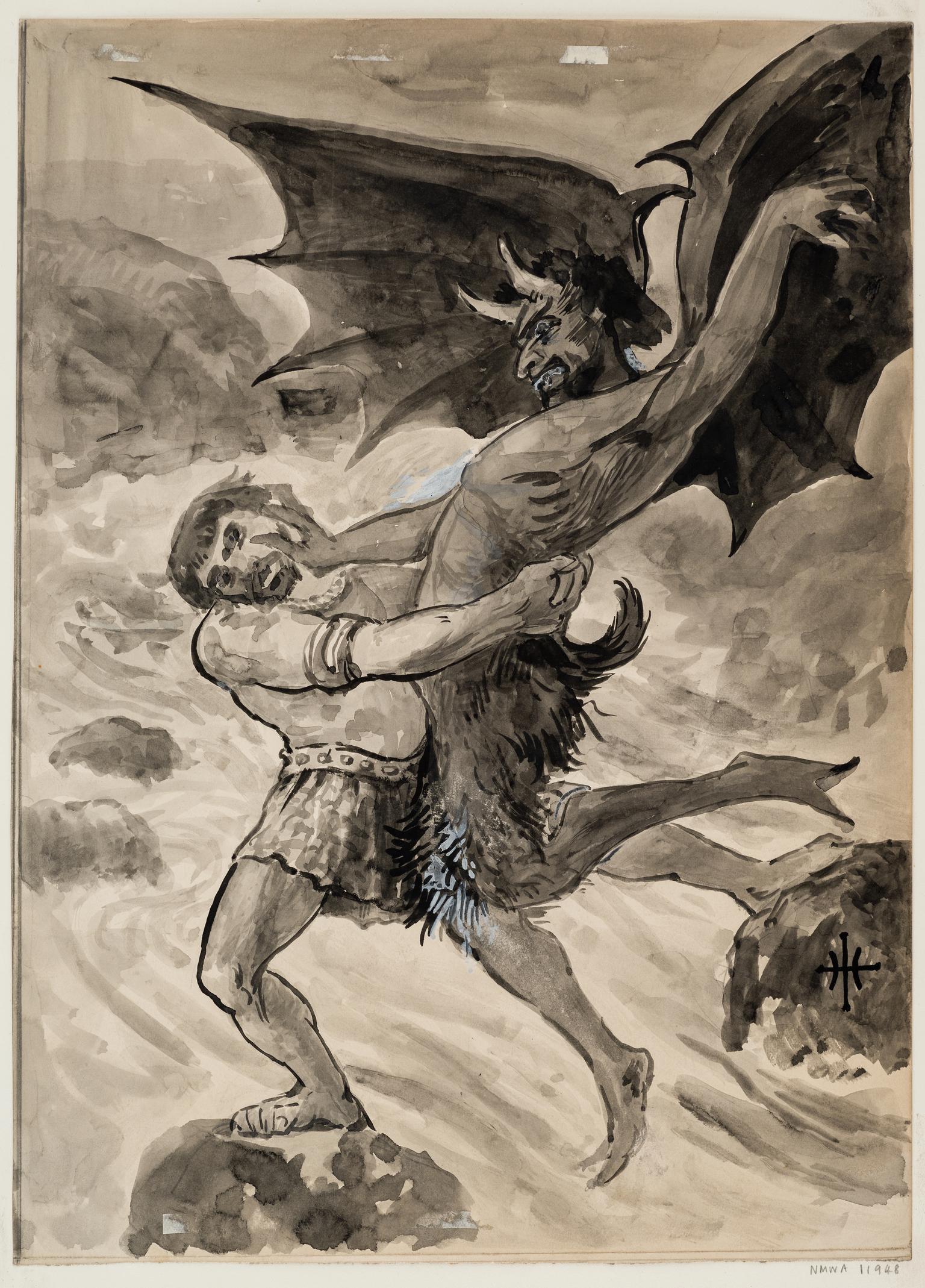 Man wristling with devil