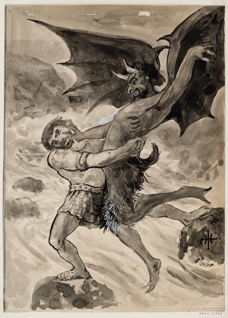 British Goblins 57: Man wrestling with Devil