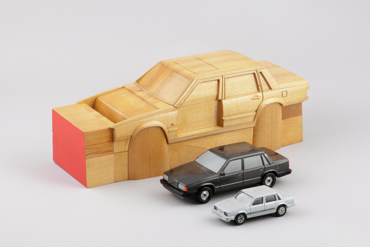 Wooden pattern for a model car. Believed to be a Volvo 760 GLE with model released in 1986. &amp; Grey Volvo 760 GLE car model - hand made in resin, &amp; Silver Corgi Junior Volvo car model