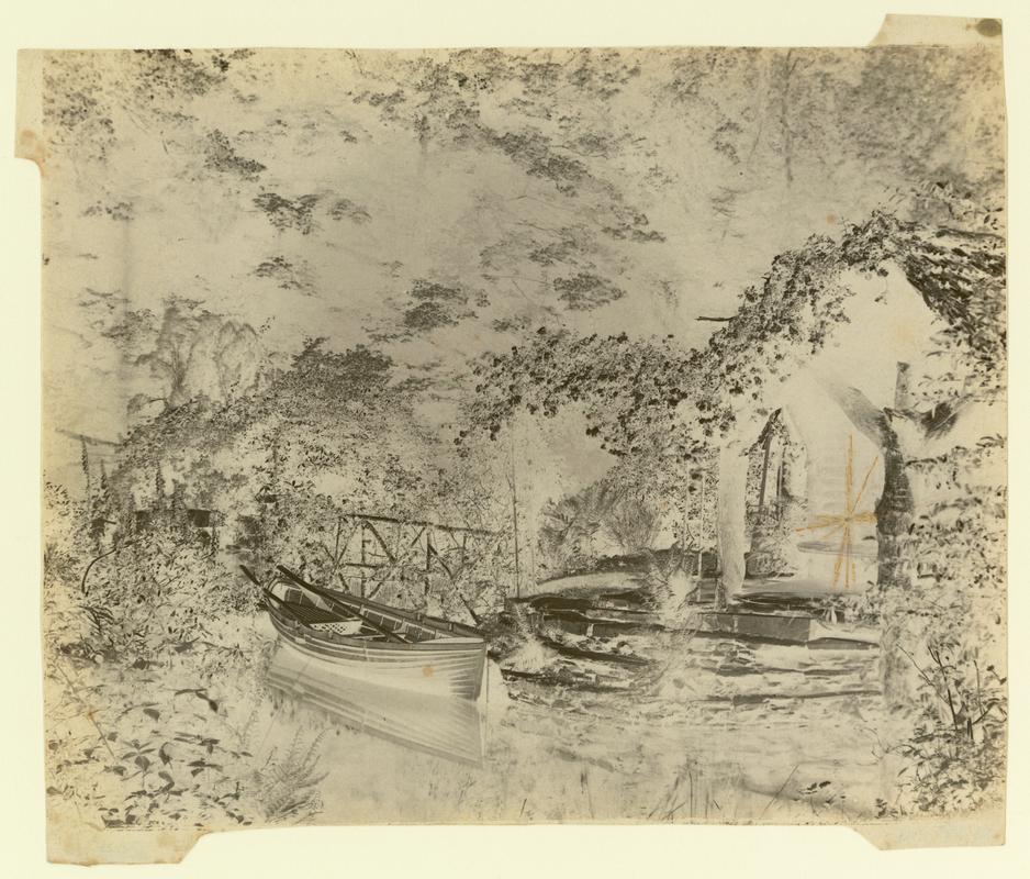 Penllergare, shanty on upper lake, paper negative