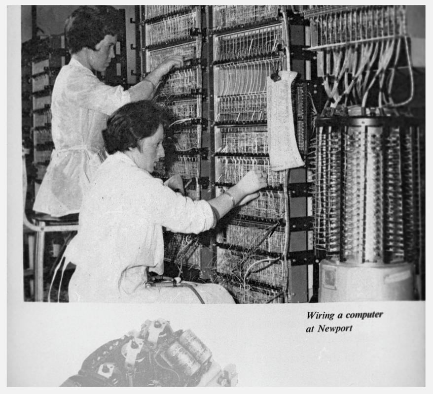 Two women wiring a Stantec &quot;Zebra&quot; mainframe computer at Standard Telephones &amp; Cables Ltd., Newport.