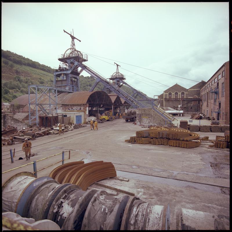 Colour film negative showing a surface view of Six Bells Colliery.  &#039;Six Bells&#039; is transcribed from original negative bag.