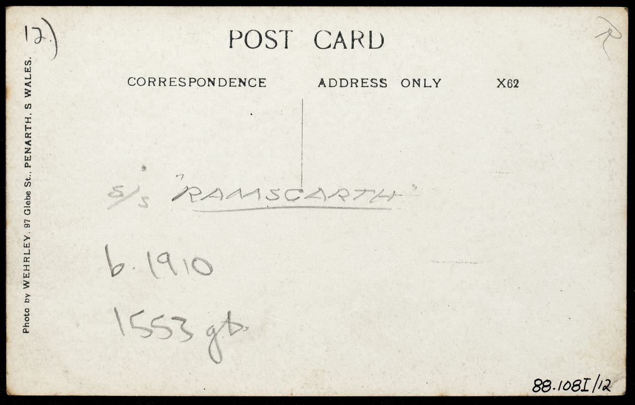 S.S. RAMSGARTH, postcard
