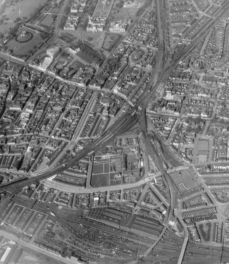 Aerial view Cardiff Queen Street Station &amp; surrounding area