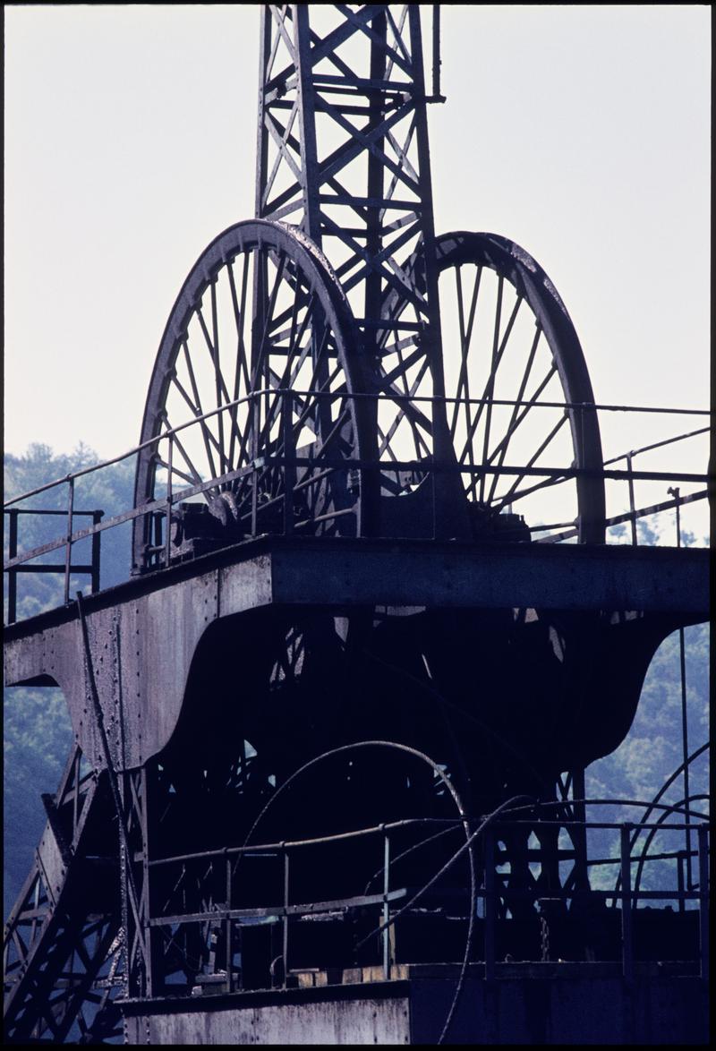 Colour film slide showing the headframe of the No.2 shaft, Llanhilleth Colliery.