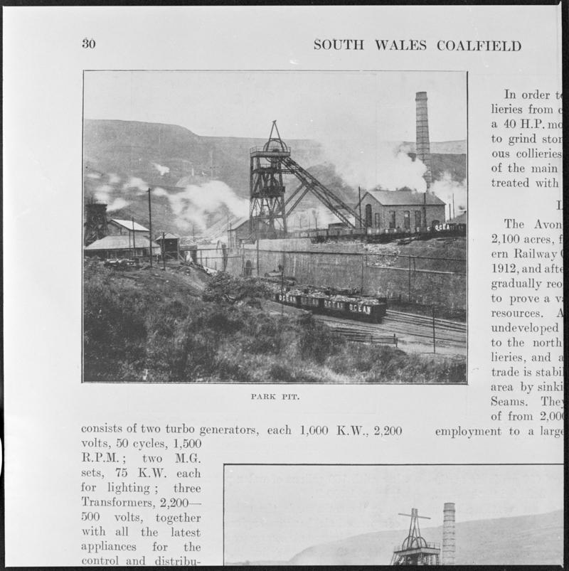 Black and white film negative showing a general surface view of Park Colliery, photographed from a publication.  &#039;Park Colliery&#039; is transcribed from original negative bag.