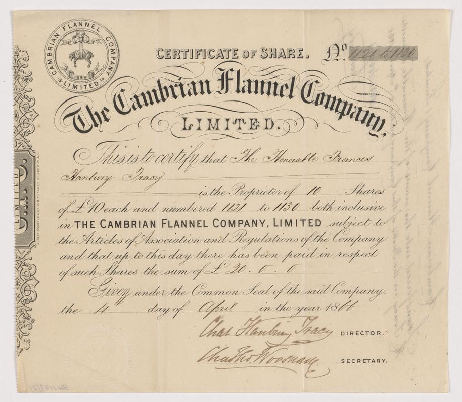 The Cambrian Flannel Company Limited, £10 ordinary shares, 1866