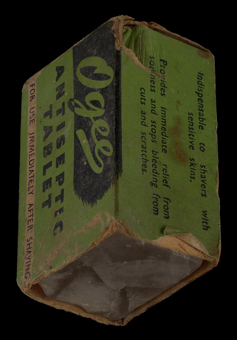 Ogee Antiseptic Tablet in cardboard box. 1950 (circa)