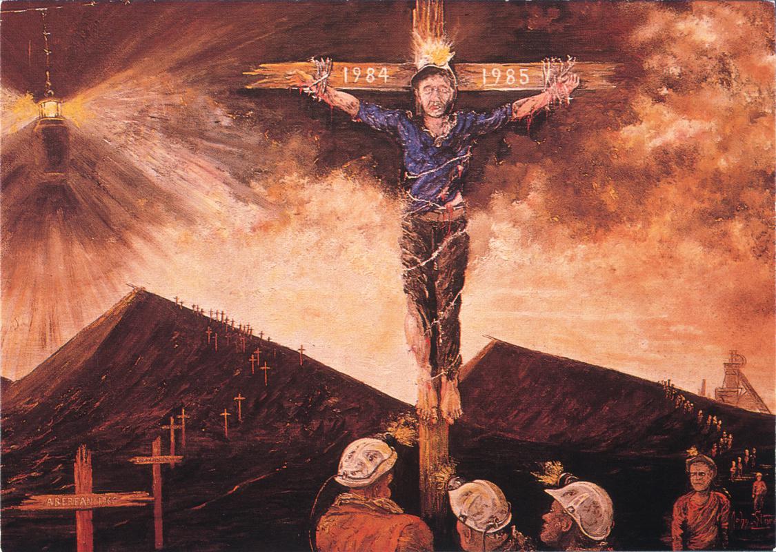 Postcard depicting a crucified miner
