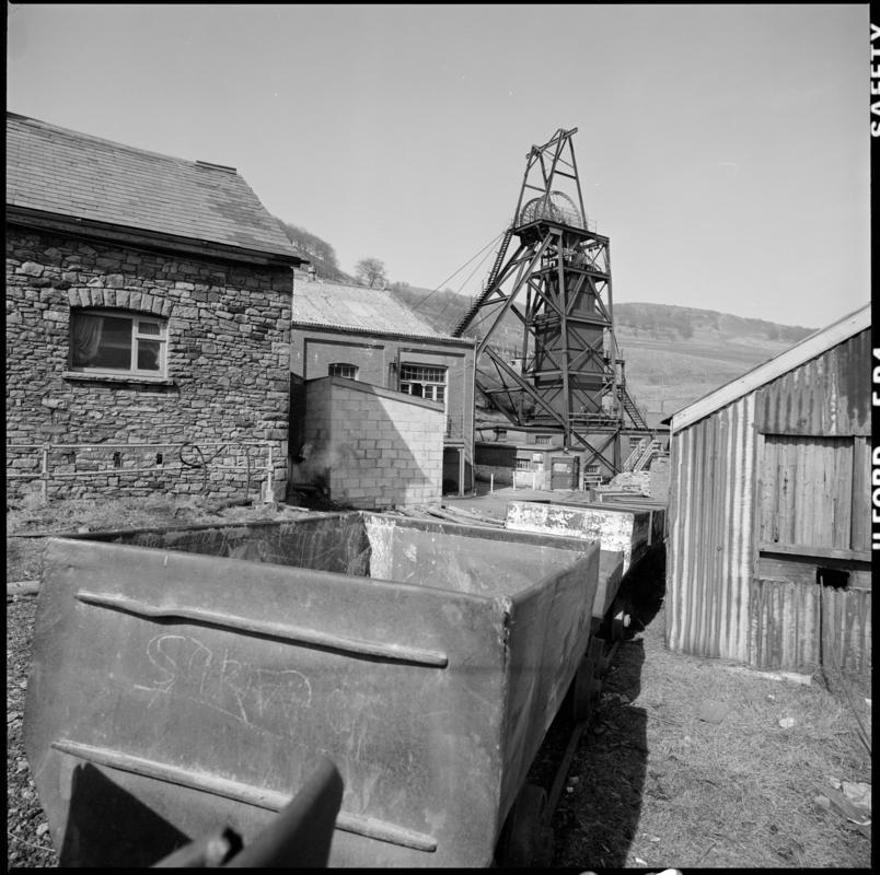 Black and white film negative showing a view of the upcast shaft, Cwmtillery Colliery.  &#039;Cwmtillery&#039; is transcribed from original negative bag.