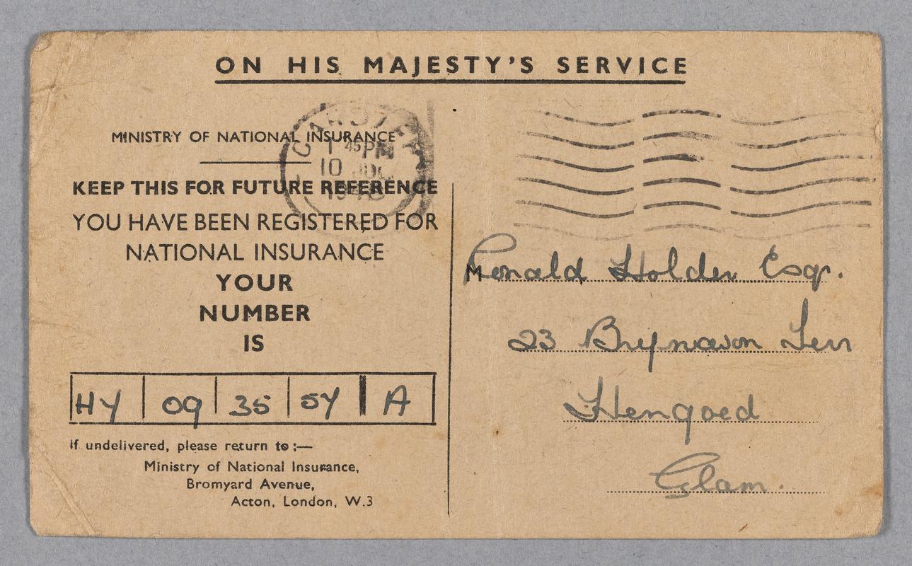 Medical card  - Ronald Holder collection