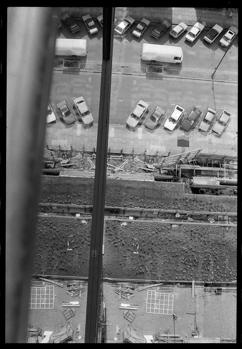 View of cars parked in Churchill Way, from top of a building.