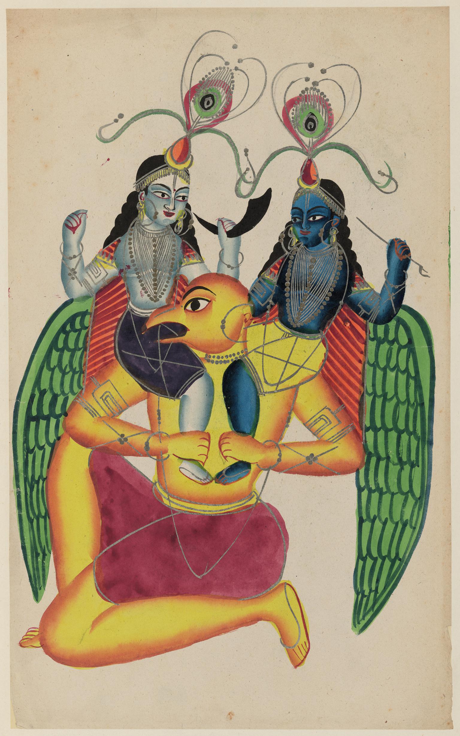 Krishna and Balaram riding on Garuda