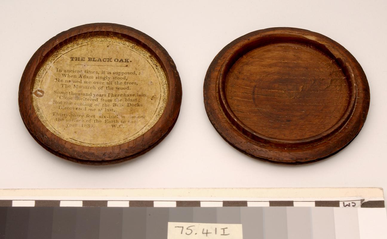 Box made from oak found at Bute Dock, 1838