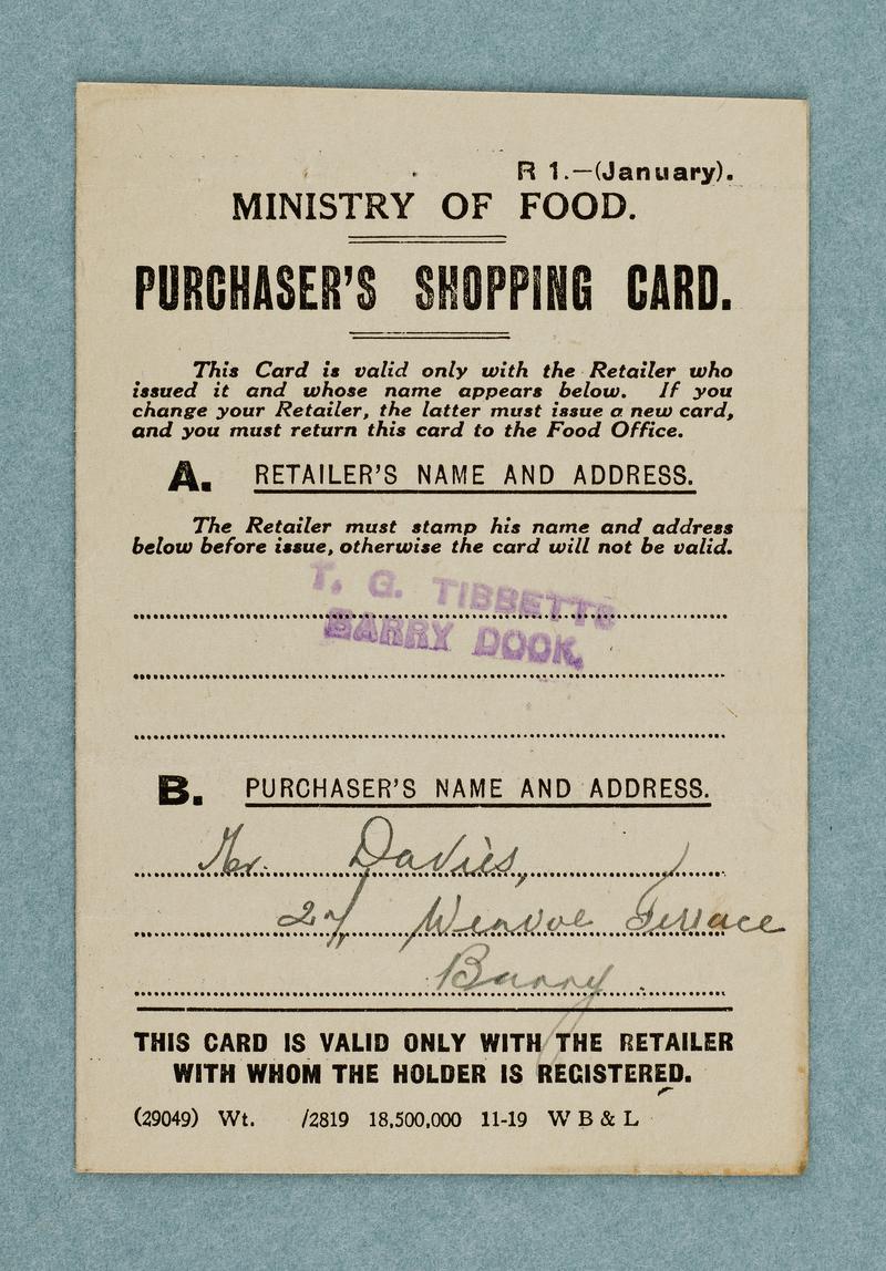 The Retailer&#039;s Sugar Ticket ration card.