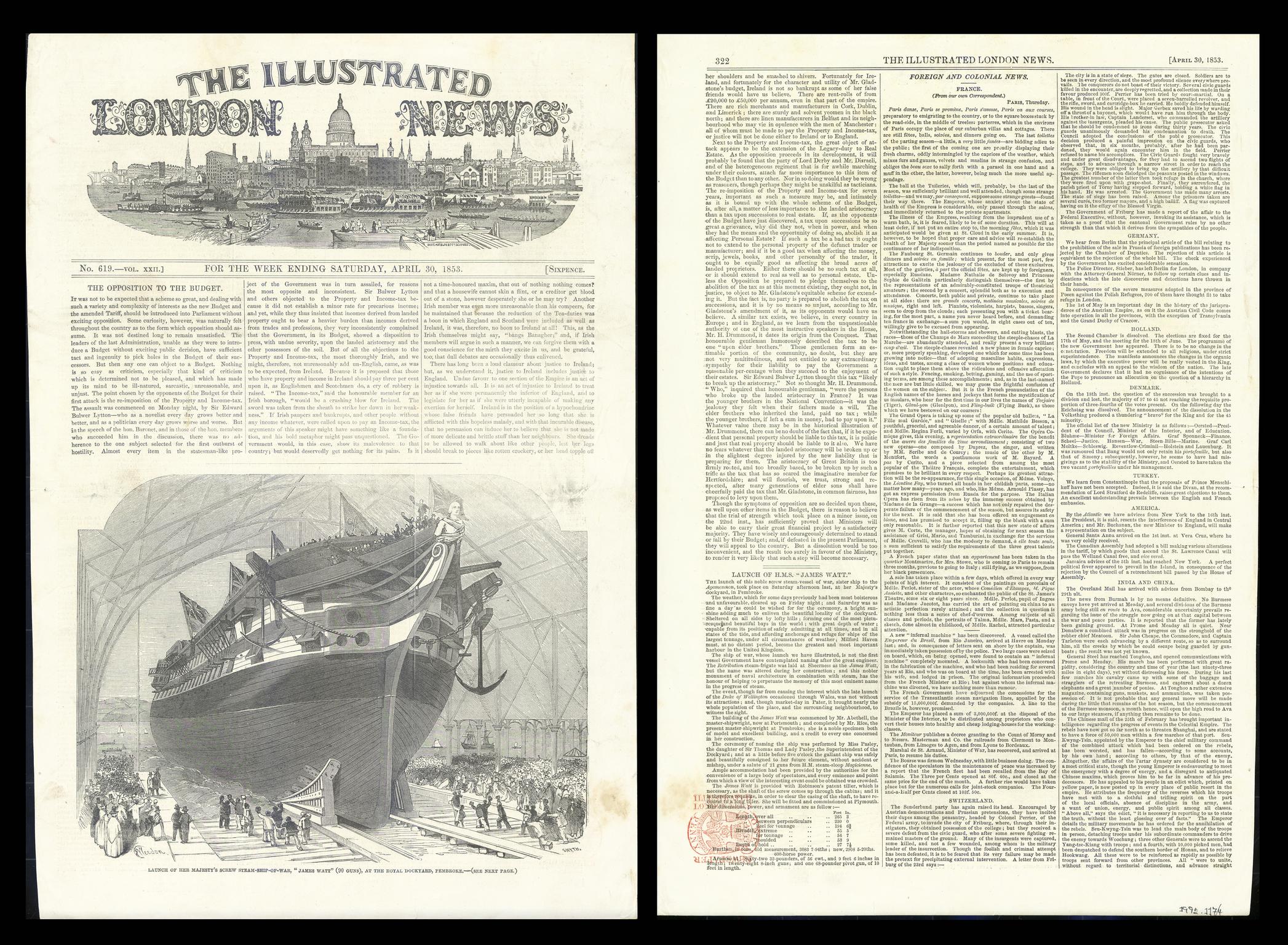 Launch of HMS JAMES WATT at Pembroke Dock (print)
