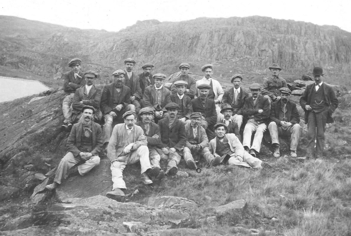 Group of quarrymen at Rhosydd Slate Quarry