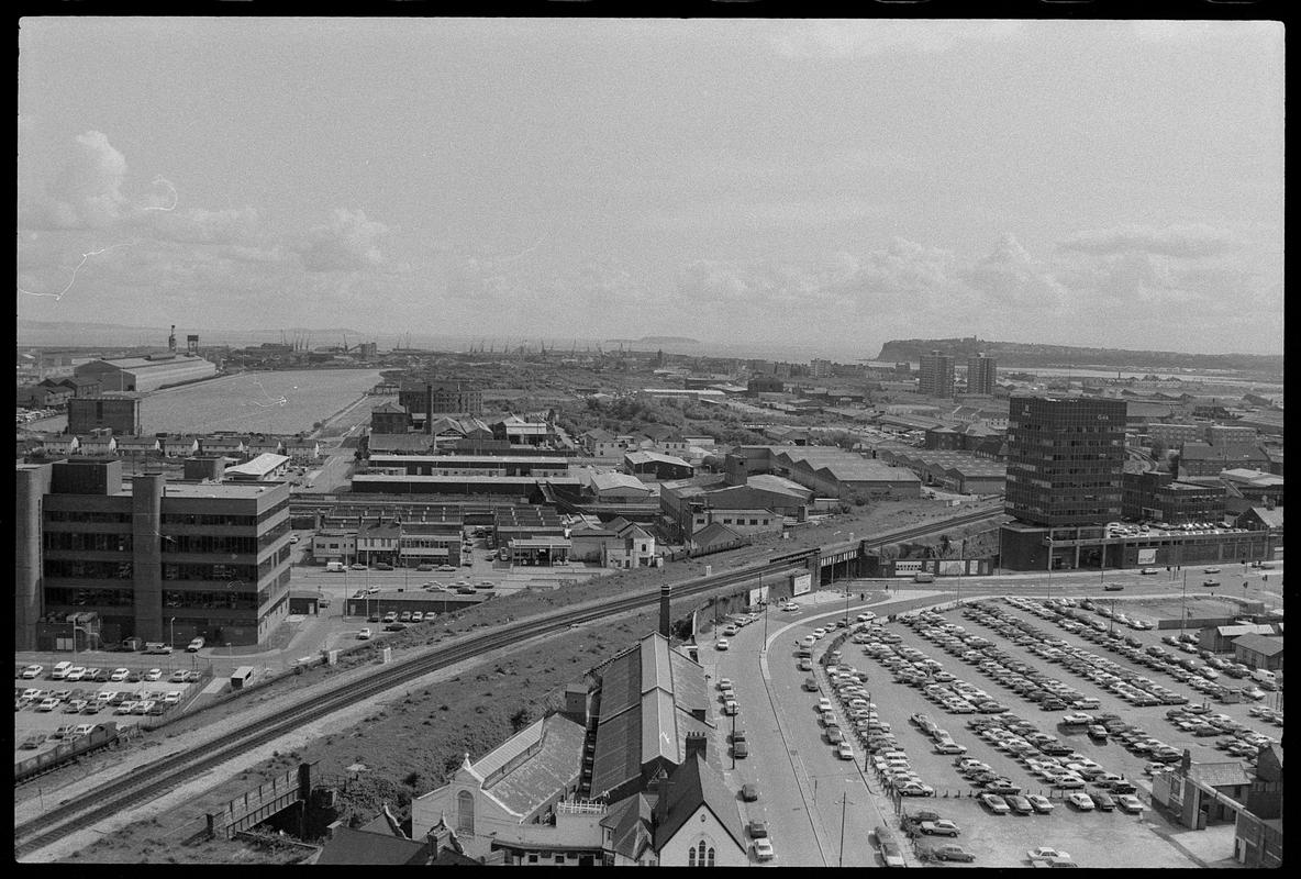 View from top of building on Churchill Way, with Penarth Head in background.