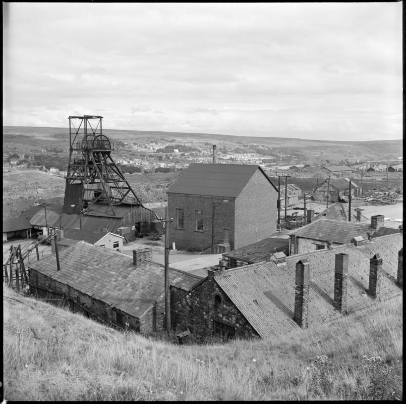 Black and white film negative showing a general view of Big Pit, 22 August 1975.  &#039;Big Pit Blaenavon 22 Aug 1975&#039; is transcribed from original negative bag.