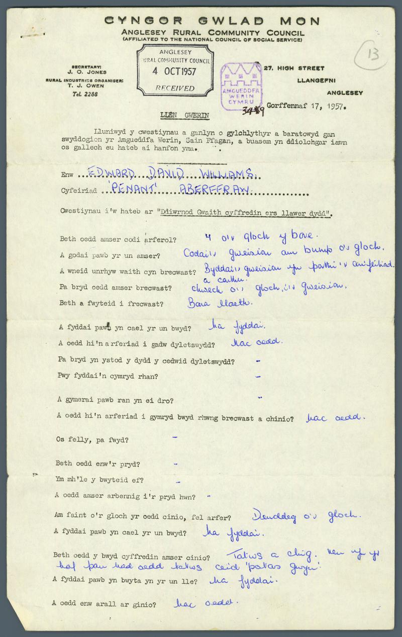 Questionnaire, 1957