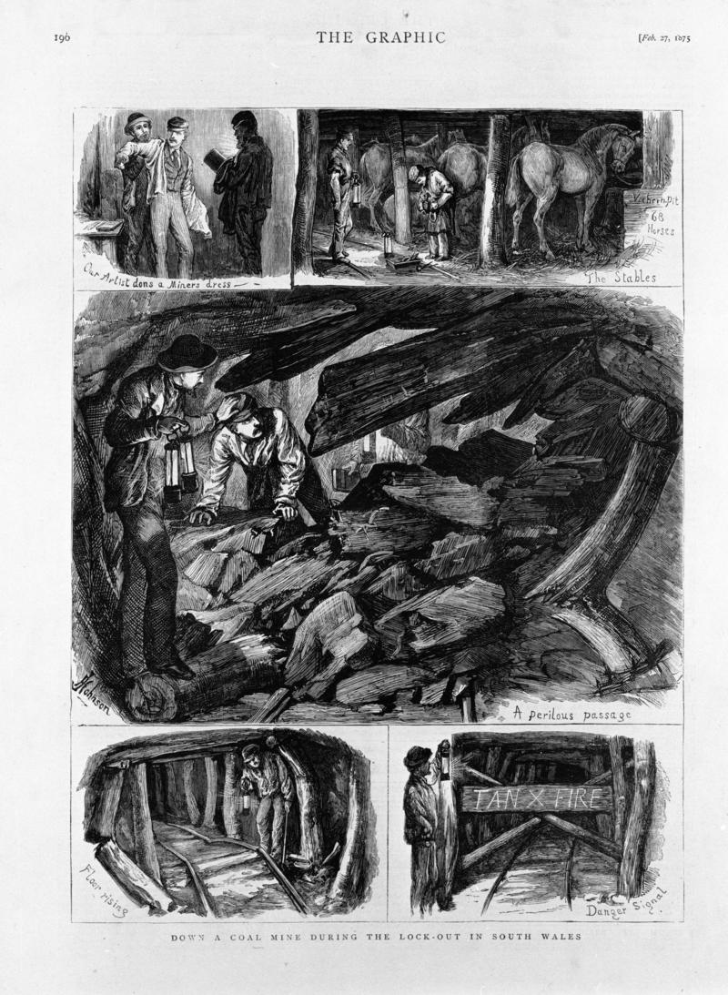 5 illustrations by H. Johnson - &quot;Down a Coal Mine during the Lock Out in South Wales&quot;