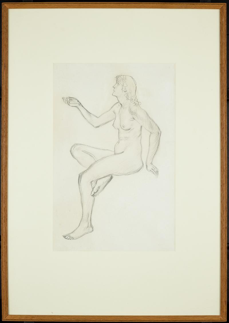 Seated nude with her right arm outstretched