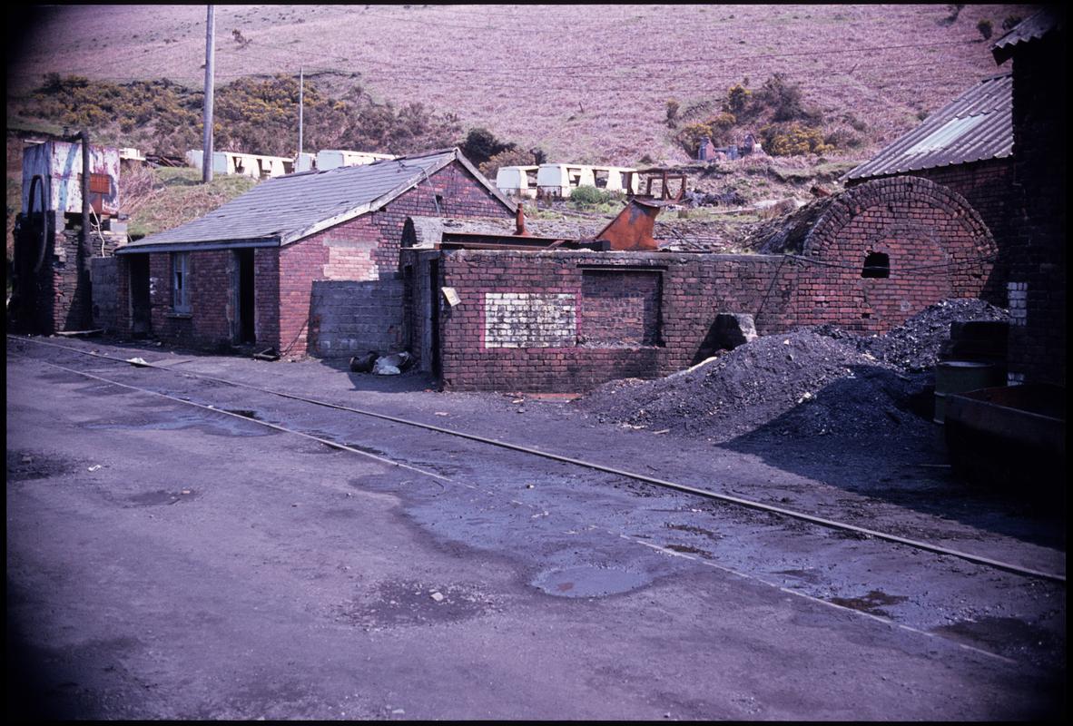 Colour film slide showing Graig Merthyr Colliery yard, 1970s.