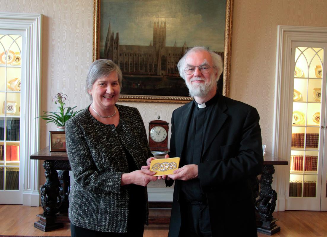 Elizabeth Elias, President of the Board of Trustees with Dr Rowan Williams Archbishop of Canterbury