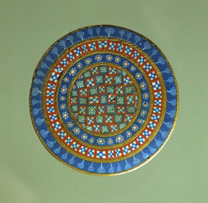 Roman copper alloy harness stud, enamelled