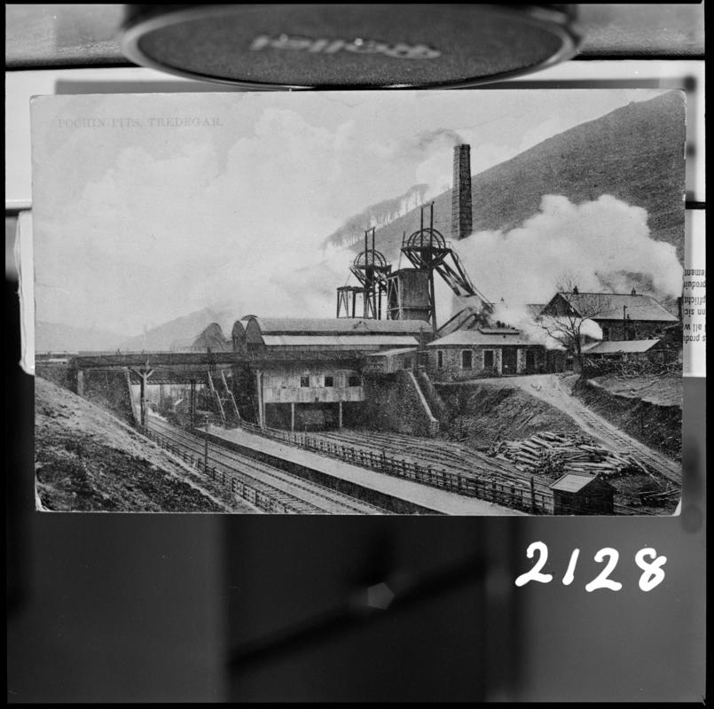 Black and white film negative of a photograph showing a general surface view of Pochin Colliery.  &#039;Pochin&#039; is transcribed from original negative bag.