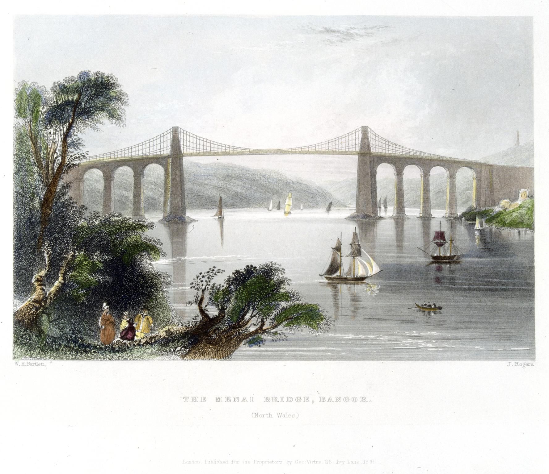 The Menai Bridge, Bangor. (North Wales) (print)