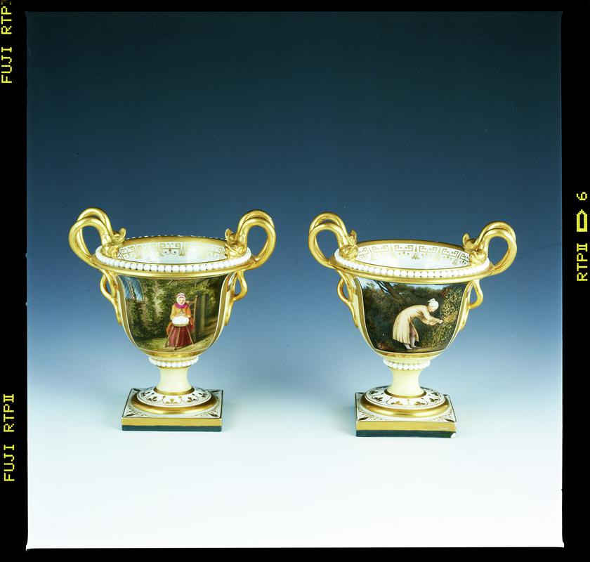 Pair of vases, figures from Cowper&#039;s The Task, c1810-13