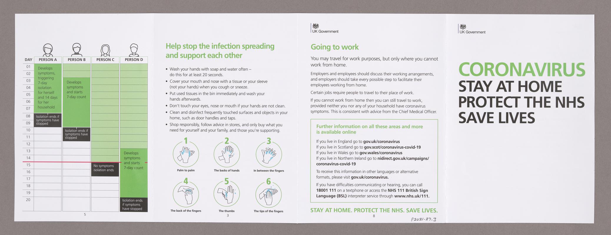 Leaflet &#039;Coronavirus Stay at Home Protect the NHS Save Lives&#039;, sent by UK Government to every UK household in April 2020.