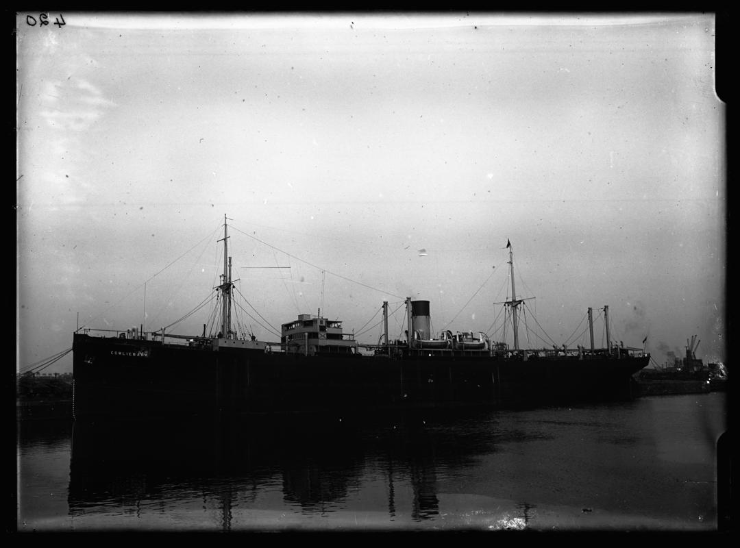 Port broadside view of M.V. COMLIEBANK at Cardiff Docks, c.1936.