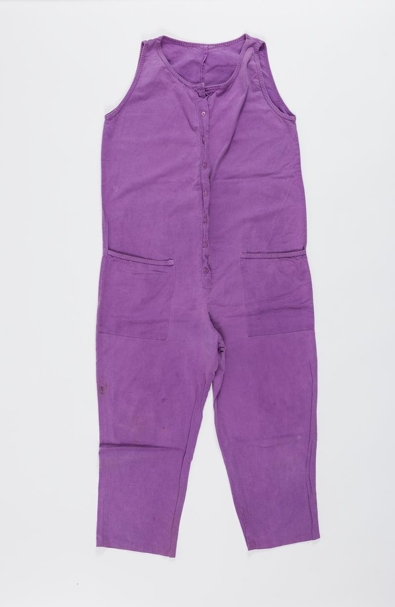 Purple dungarees worn by Thalia Campbell on the march from Cardiff to Greenham Common, 27 August - 5 September 1981.