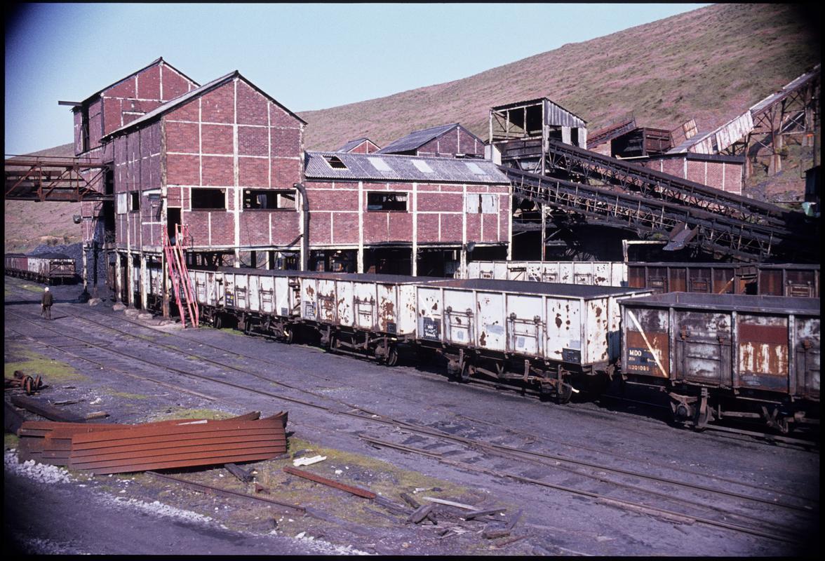 Colour film slide showing coal wagons, Graig Merthyr Colliery, 1970s.
