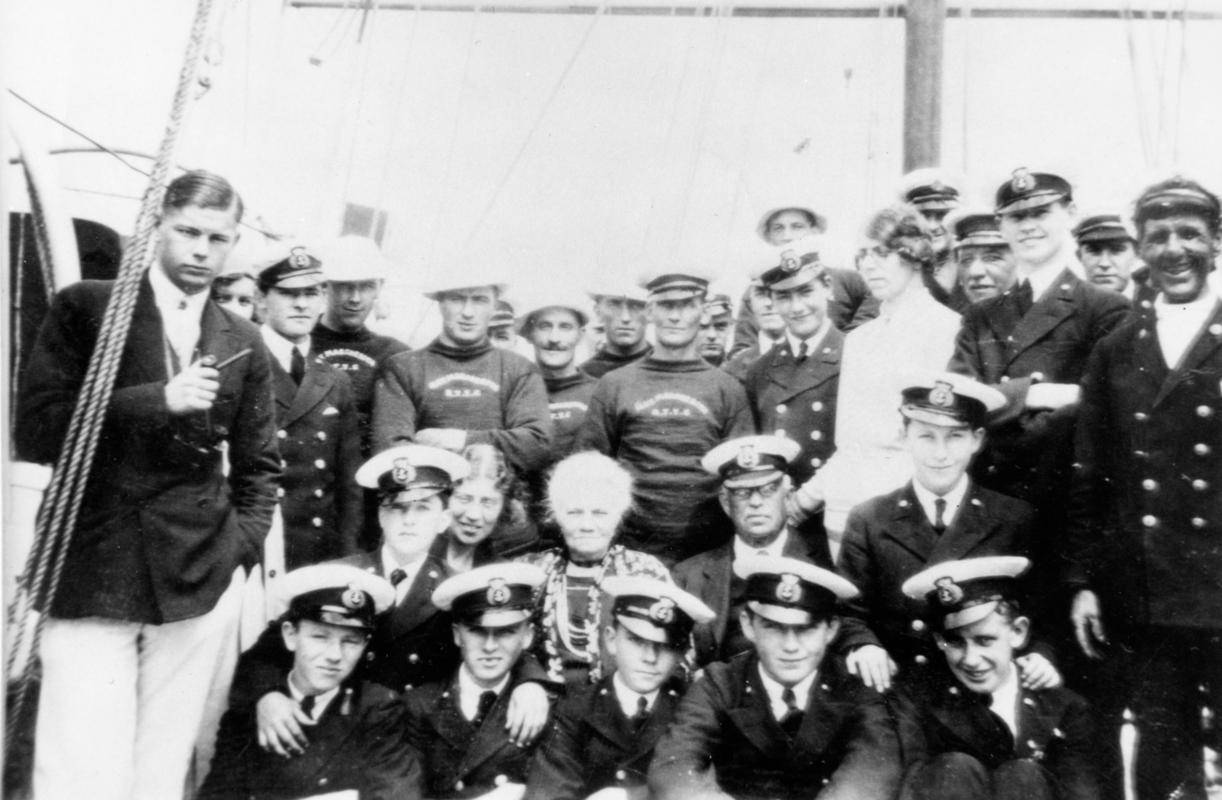 Crew and cadets of the training vessel MARGHERITA with Sir William and Lady reardon Smith