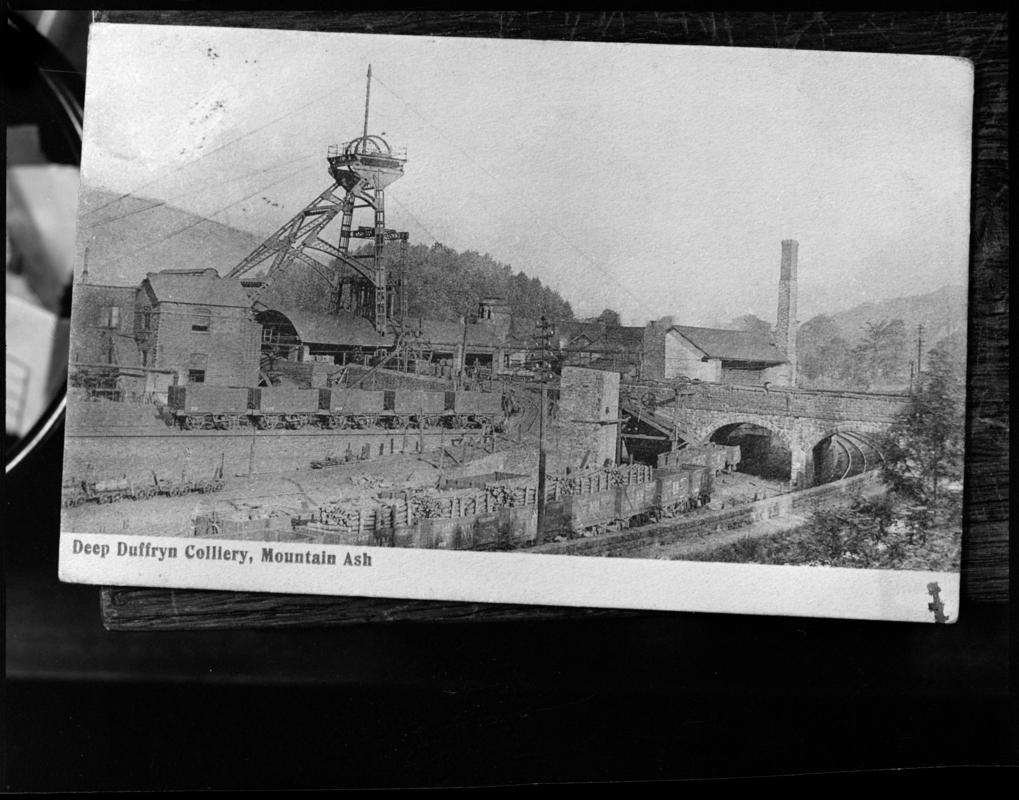 Black and white film negative of a photograph showing a surface view of Deep Duffryn Colliery.  &#039;Deep Duffryn&#039; is transcribed from original negative bag.