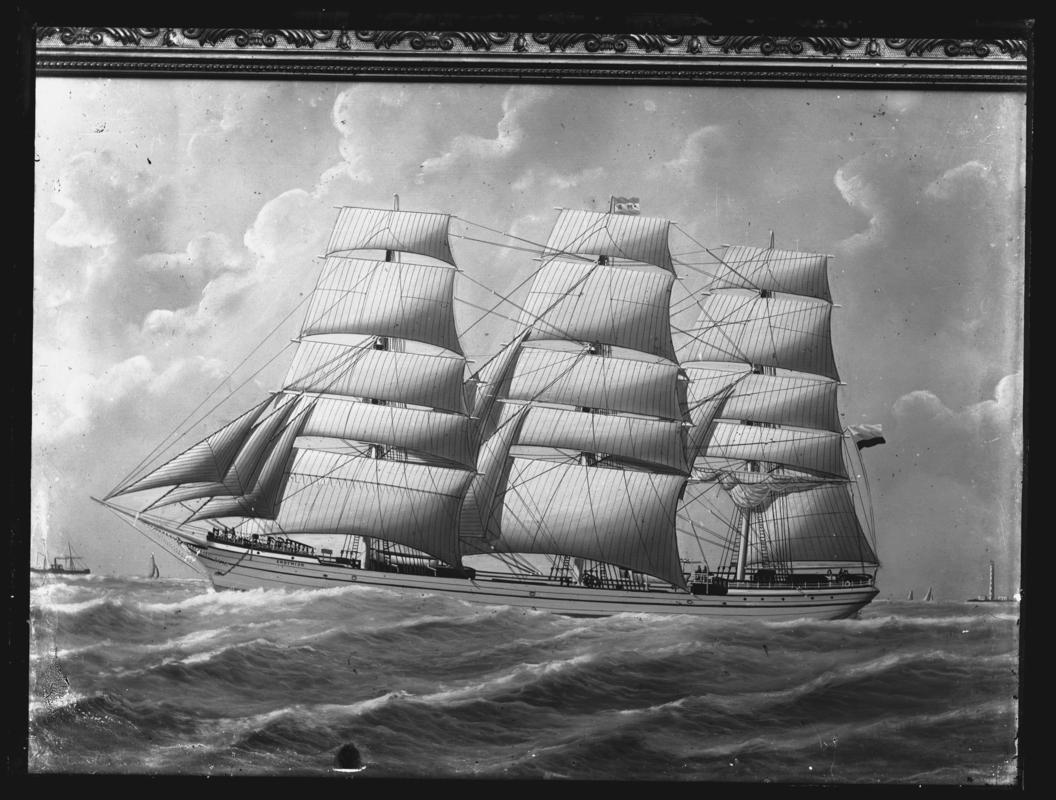 Photograph of a painting showing a port broadside view of the three-masted ship ENDYMION.