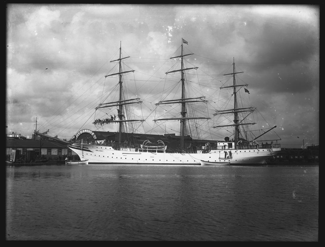 Port broadside view of the three-masted ship SORLANDET.
