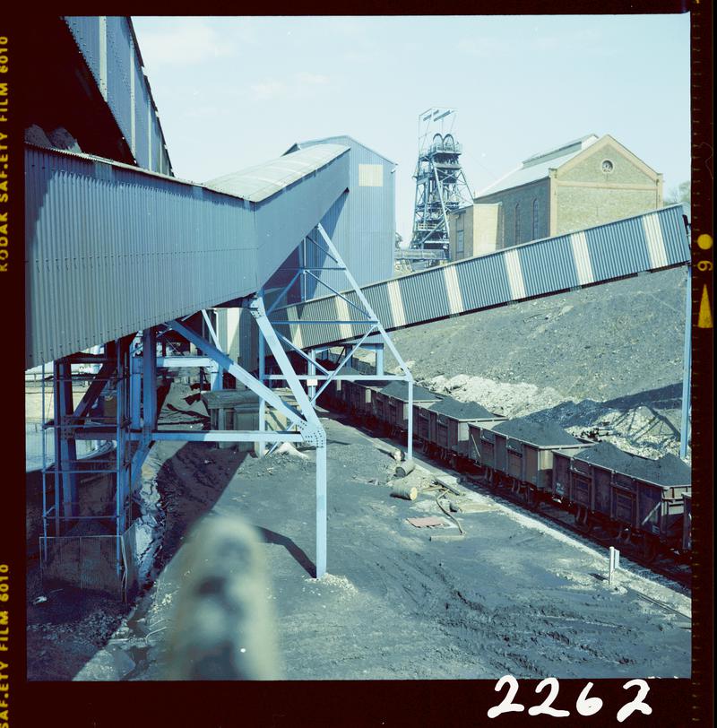 Colour film negative showing a surface view of Oakdale Colliery, 16 April 1981.  &#039;Oakdale 16/4/81&#039; is transcribed from original negative bag.